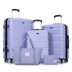Luggage Set Of 5 Pieces, Expandable Hard Pc Luggage Set With Tsa Lock For Rotating Wheels, Lightweight Rolling Luggage - Light Purple