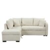 L-Shaped Sectional Pull Out Sofa Bed Sleeper Sofa With Two USB Ports, Two Power Sockets And A Movable Storage Ottoman - Beige - Image 9