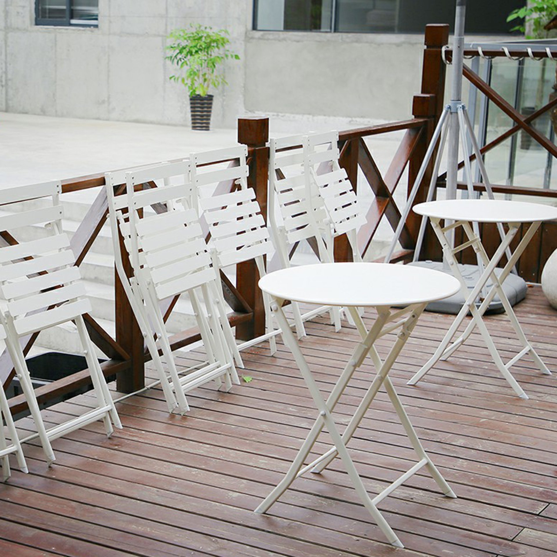 3 Piece Patio Bistro Set Of Foldable Round Table And Chairs - White - Image 11