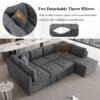 Oversized Sectional Sofa U-Shaped Sofa Couch Pull-Out Sofa Bed With Two Throw Pillows For Living Room - Gray - Image 6