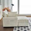 Oversized Chaise Lounge Chair With Ottoman And Storage, Comfy Corduroy Upholstered Deep Seat - Beige - Image 6