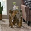 Boho Glam Pino Side Table With Fish Scale Design Tempered Glass Top - Brown - Image 5