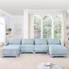Elegant Four Seater Sofa With Movable Ottoman And Lumbar Pillow Chenille With Frame - Sky Blue - Image 20
