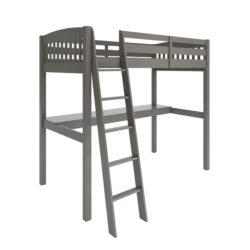 Everest - Twin Size Loft Bed Frame With Stairs High Loft Bed With Desk And Storage, Solid Wood - Gray