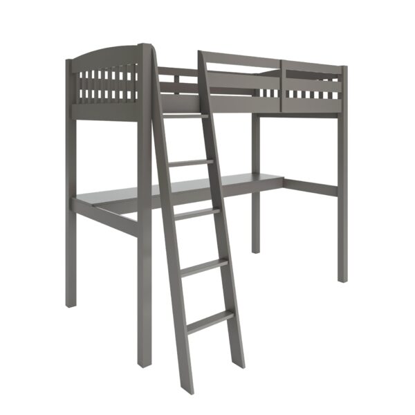 Everest - Twin Size Loft Bed Frame With Stairs High Loft Bed With Desk And Storage, Solid Wood - Gray