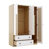 3 Doors Rattan Wardrobe Storage For Bedroom, With 2 Drawers - White / Nature - Image 6
