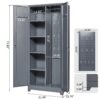 Metal Storage Cabinets, Cleaning Tool Cabinet With Locking Door, Tall Broom Tool Organizer, Large Storage Cabinet For Kitchen - Gray - Image 4