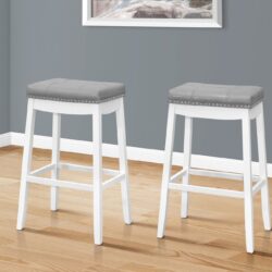 Bar Stool, Bar Height, Saddle Seat, Transitional (Set of 2) - White