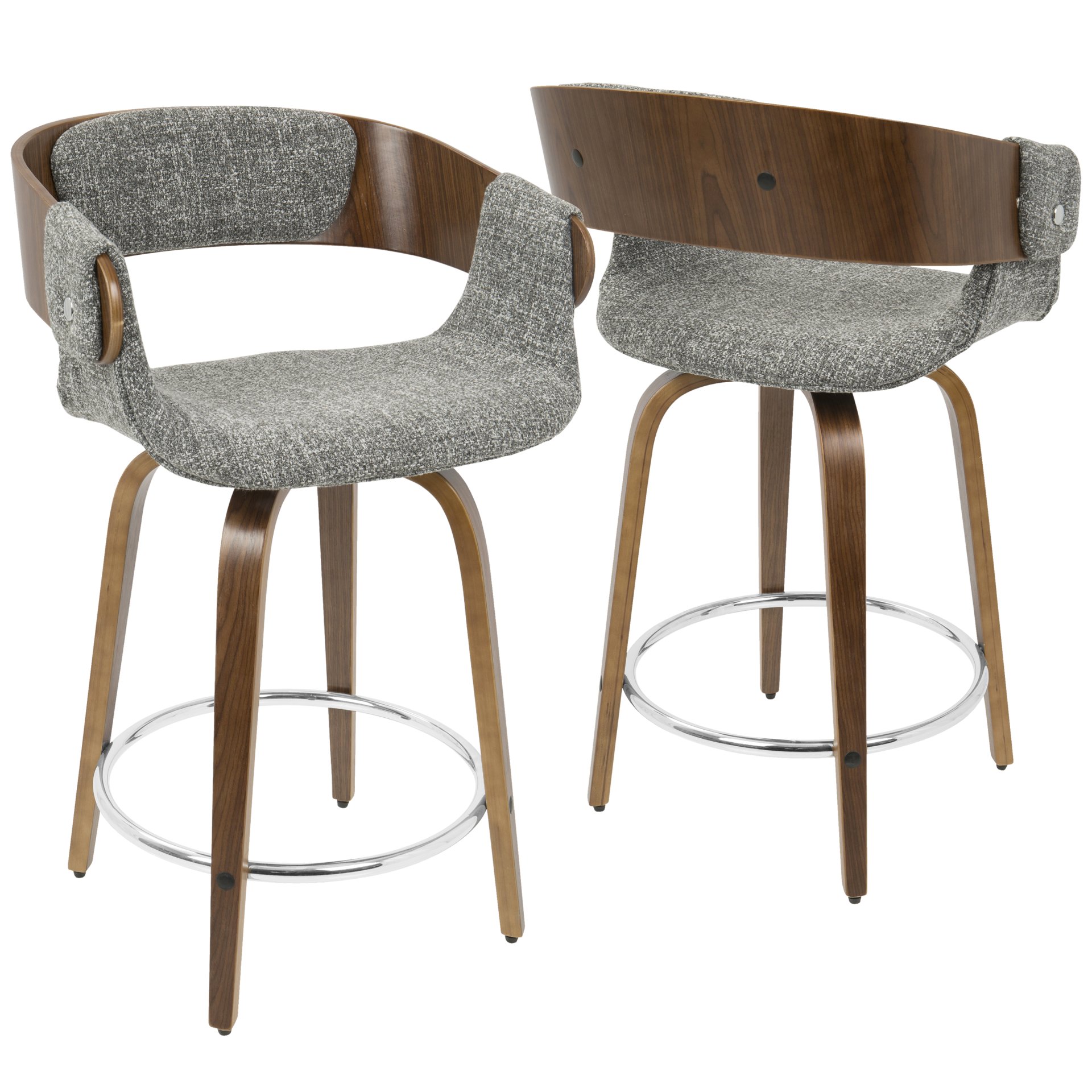 Elisa - Mid-Century Modern Counter Stool (Set of 2) - Walnut / Gray - Image 2