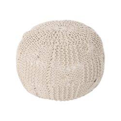 Bordeaux - Knitted Cotton Round Pouf Ottoman Floor Cushion - Beige