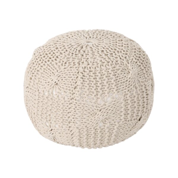 Bordeaux - Knitted Cotton Round Pouf Ottoman Floor Cushion - Beige