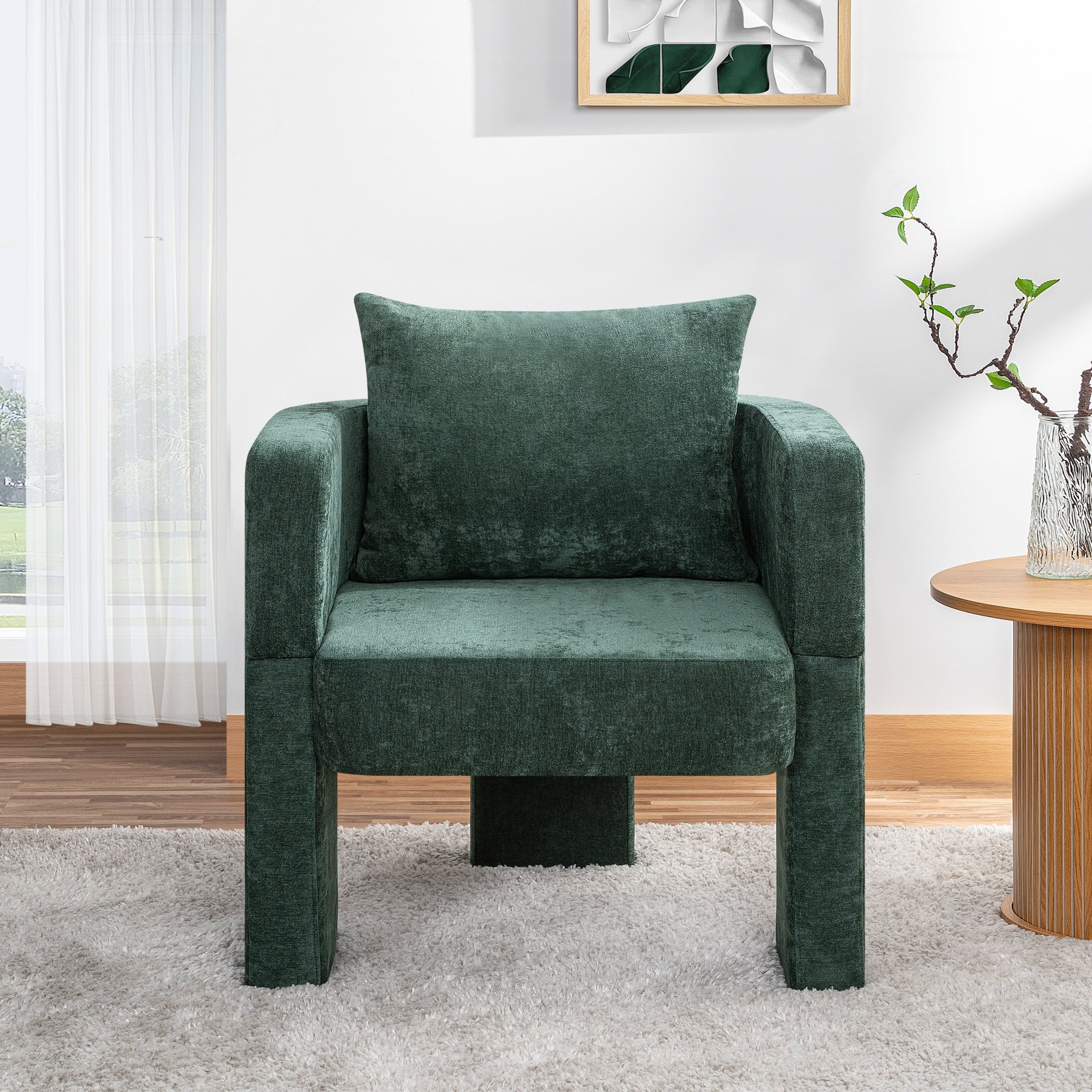 Modern 3 Leg Accent Chair With Ergonomic Arms & Removable Pillow For Living Room, Bedroom, Dining Room And Office - Dark Green - Image 4