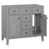 Bathroom Vanity Without Sink, Cabinet Base Only, Two Cabinets And Five Drawers, Solid Wood Frame - Gray - Image 9