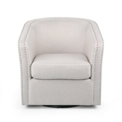 Riverbed - Upholstered Swivel Chair With Nailhead Trim And Sloped Arms - Wheat