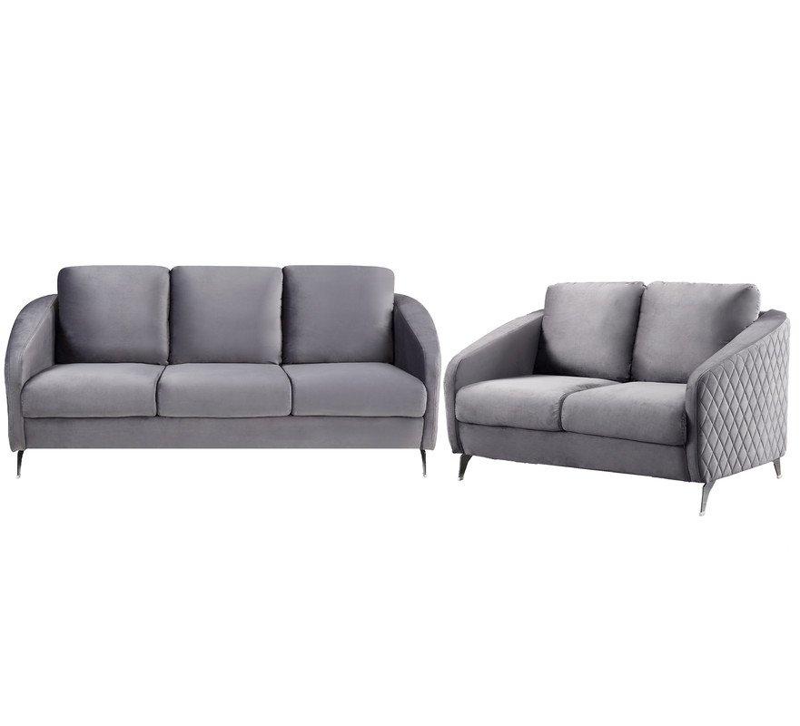 Sofia - Velvet Fabric Sofa, Loveseat Living Room (Set of 2) - Gray - Image 8