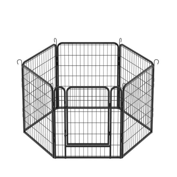 53.94" 6 Panels Heavy Duty Metal Playpen With Door, Dog Fence Pet Exercise Pen For Outdoor, Indoor - Black