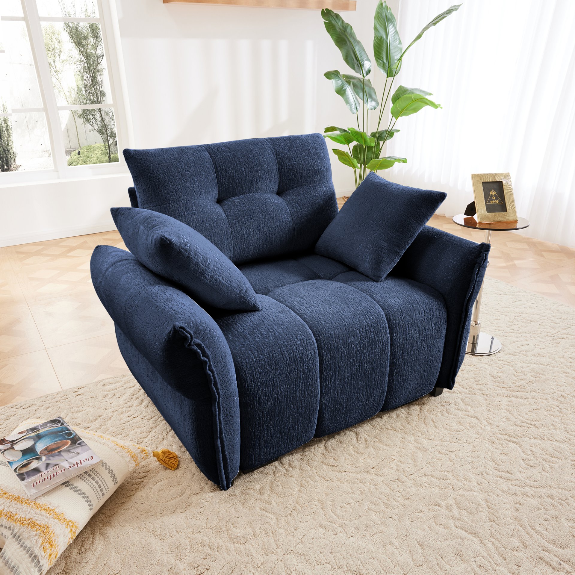 Modern Ergonomic Single Seater Sofa With High Resilience Support Cushions And Throw Pillows - Blue - Image 4