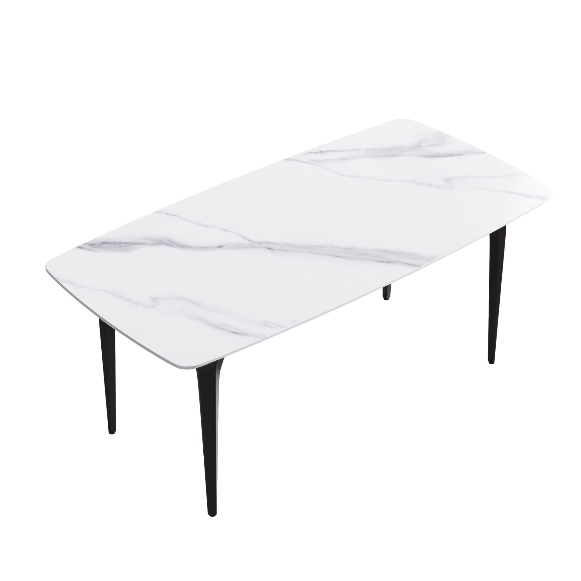 70.87" Modern Artificial Stone Curved Black Metal Leg Dining Table, Can Accommodate 6-8 People - White / Black - Image 5