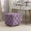 Modern Velvet Upholstered Ottoman, Exquisite Small End Table, Soft Foot Stool, Dressing Makeup Chair, Comfortable Seat For Living Room, Bedroom, Entrance - Purple - Image 5