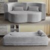 Floor Sofa With 2 Pillows, Convertible Plush Corduroy Foam Filled Sleeper Sofa Bed - Light Gray - Image 3