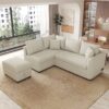 L-Shaped Sectional Pull Out Sofa Bed Sleeper Sofa With Two USB Ports, Two Power Sockets And A Movable Storage Ottoman - Beige - Image 3