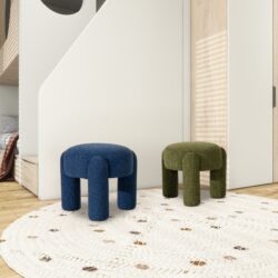 Hugo - Round Fully Upholstered Ottoman - Cerulean Blue