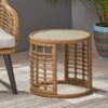 Outdoor Side Table With Tempered Glass Top And Rattan Wicker Cover - Light Brown - Image 5