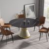 59.05" Modern Artificial Stone Round Carbon Steel Base Dining Table, Can Accommodate 6 People - Black / White - Image 2