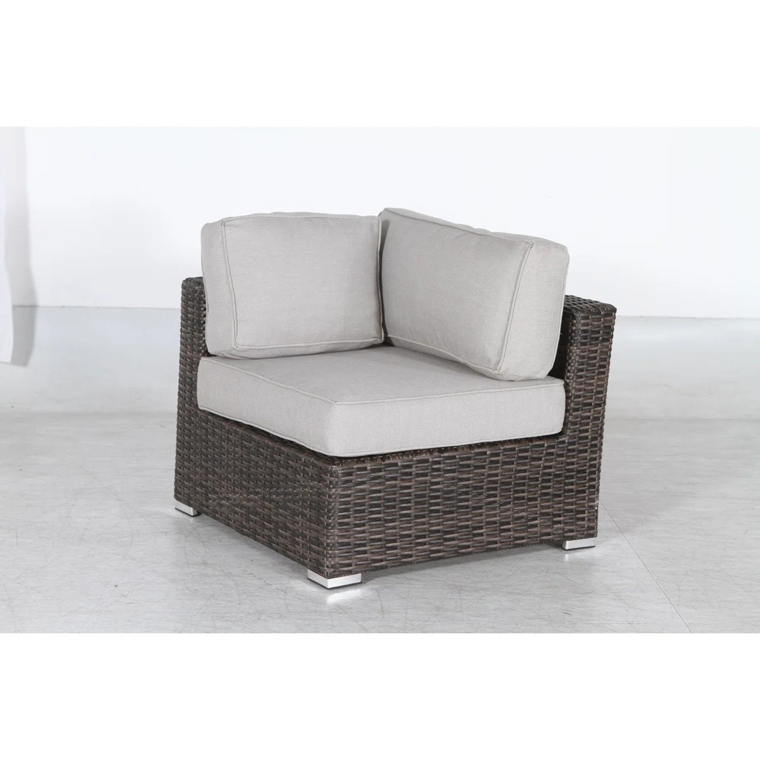 Wicker 3 Piece Seating Group With Plush Cushions, Sofa, Ottoman, And Glass Coffee Table - Brown - Image 9