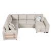 U-Shaped Sectional Sofa Pull-Out Sofa Bed With Two USB Ports, A Storage Chaise Lounge And Four Back Pillows For Living Room - Beige - Image 11