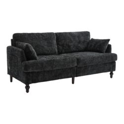 Modern Style Chenille 2 Seater Sofa With LED Light, USB Port And Storage Bag - Black