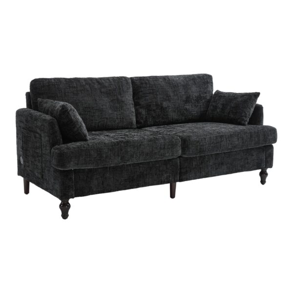 Modern Style Chenille 2 Seater Sofa With LED Light, USB Port And Storage Bag - Black