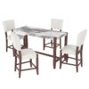 5 Piece Counter Height Dining Set, Faux Marble Bar Table With 4 Upholstered Chairs, Mid Century Style For Kitchen - Beige / White - Image 10