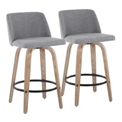 Toriano - Contemporary Fixed Height Counter Stool With Swivel With Round Footrest (Set of 2) - Gray / Whitewashed