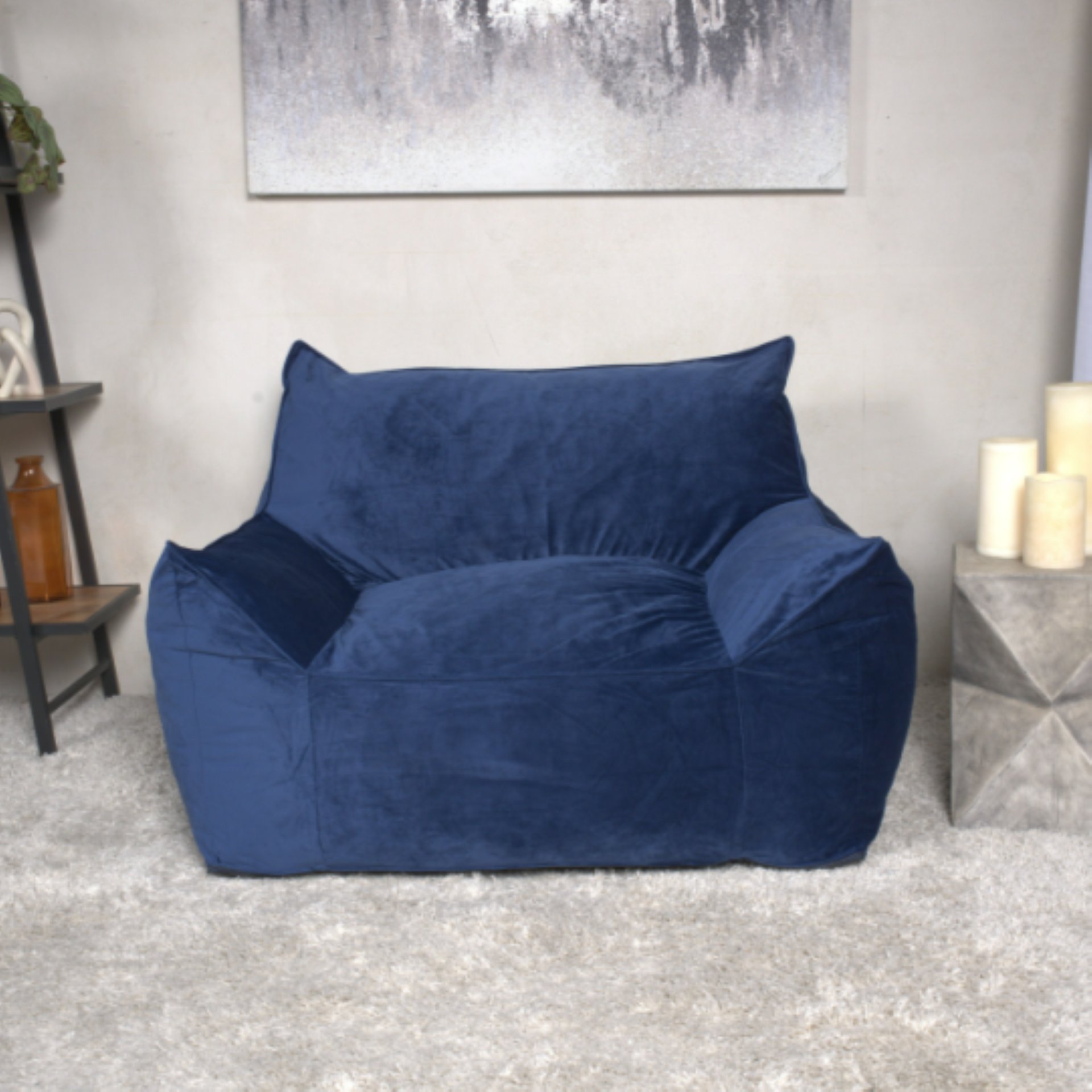 Allea - Velveteen Armrest Bean Bag Chair - Navy Blue - Image 4