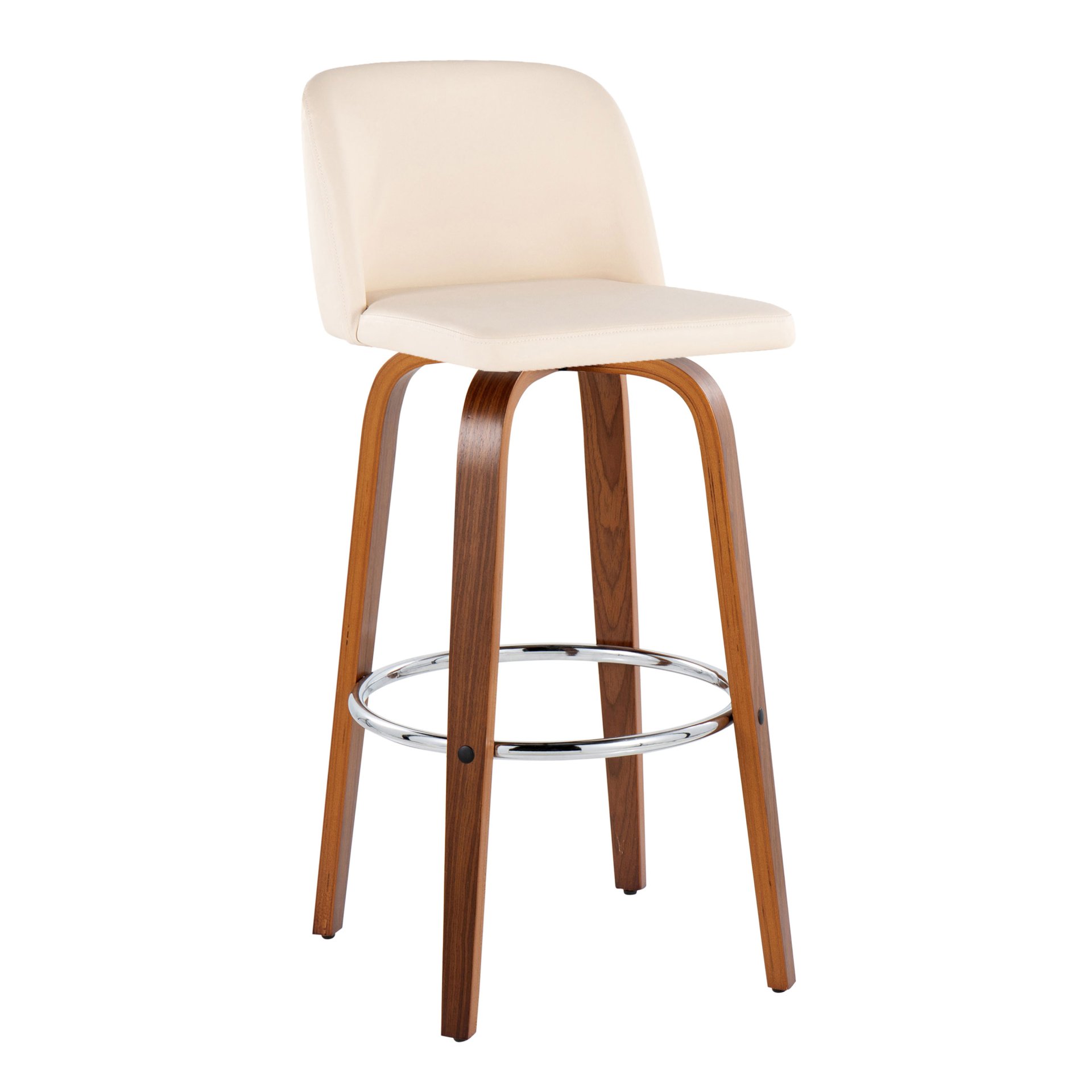 Toriano - Mid-Century Modern Fixed Height Barstool With Swivel And Round Footrest (Set of 2) - Walnut / Cream - Image 2