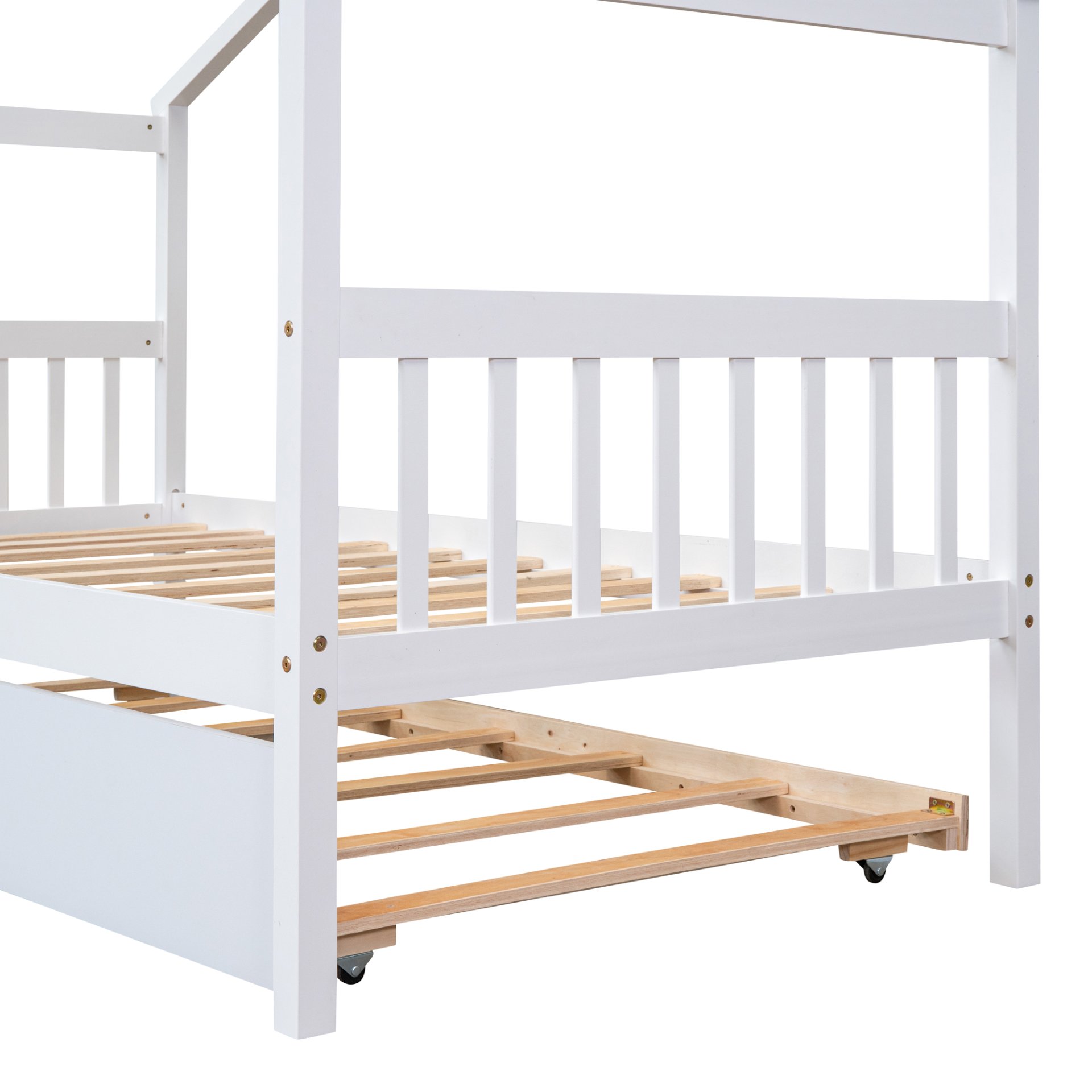 Twin Size House Bed With Twin Size Trundle - White - Image 9