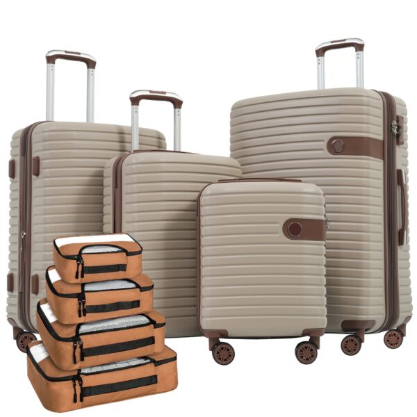 4 Piece Luggage Set Suitcase Set, Abs Hard Shell Lightweight Expandable Travel Luggage With 4 Packing Cubes, Tsa Lock, Spinner Wheels (16 / 20 / 24 / 28) - Khaki