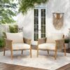 Modern Outdoor Woven Lounge Chair Set With Solid Wood Frame And Polyester Cushions - Teak - Image 2