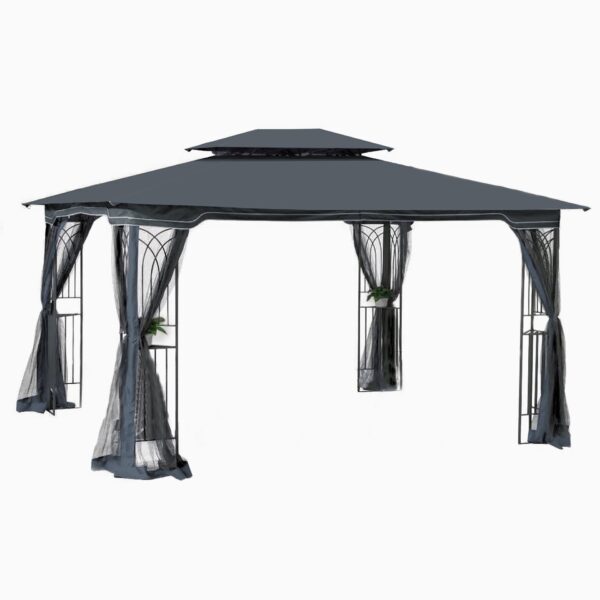 13 0 Outdoor Patio Gazebo Canopy Tent With Ventilated Double Roof And Mosquito Net (Detachable Mesh Screen On All Sides) Suitable For Lawn Garden Backyard And Deck Top - Gray