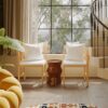 Farmhouse Modern Dining Corner Chairs (Set of 2) With Handwoven Rattan Backrests And Solid Wood Legs - Natural / White - Image 5