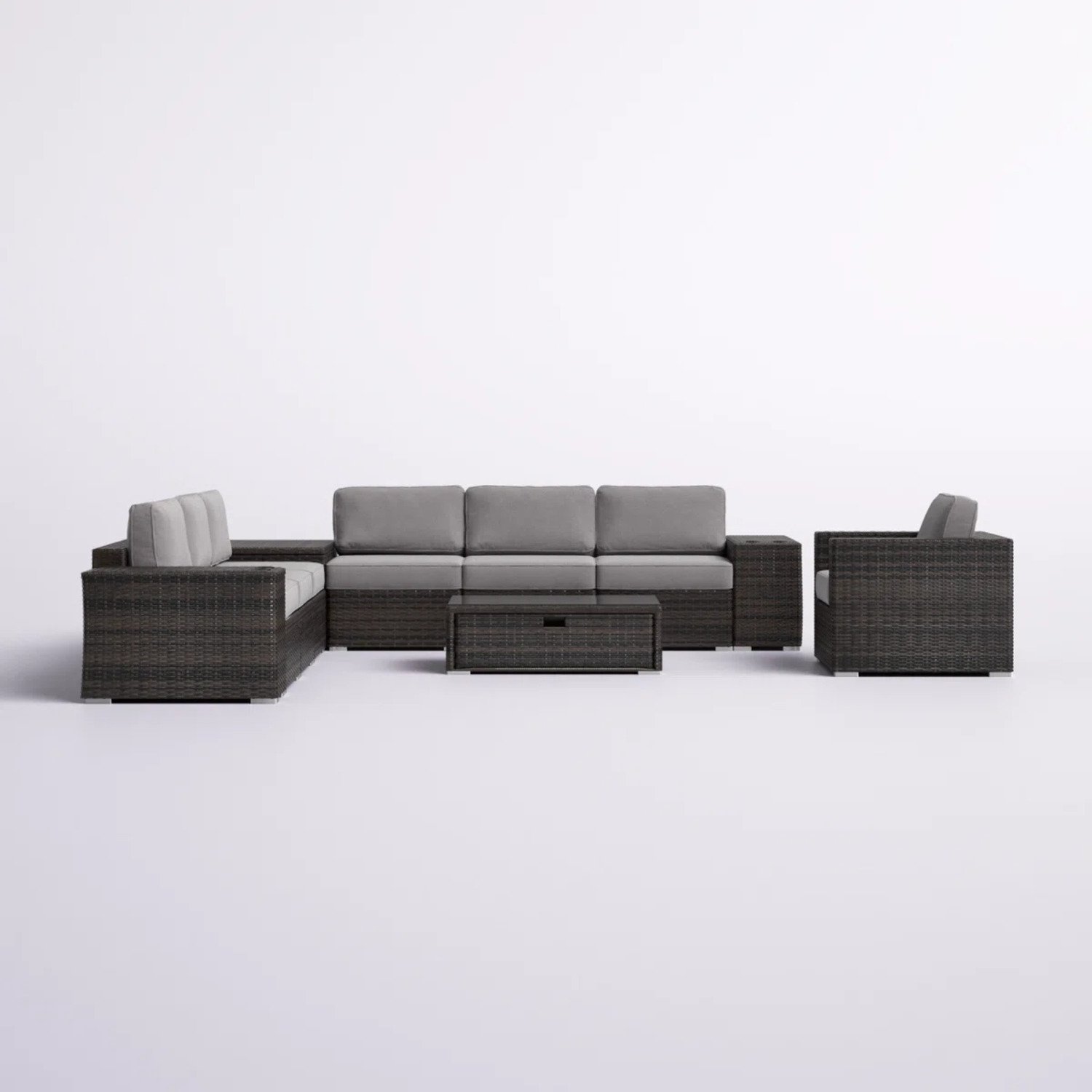 Outdoor 11 Piece Sectional Seating Set With Cushions - Espresso - Image 4
