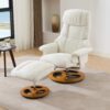 Recliner Chair With Ottoman Modern 360° Swivel Lounge Chair With Footstool 5 Point Vibration Massage Seat Heating & 140° Adjustable Backrest - White - Image 2