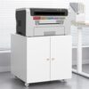 Metal Printer Stand With Storage Mobile Printer Tables For Small Spaces With Door Adjustable Shelf File Cabinet On Wheels For Home Office - White - Image 7