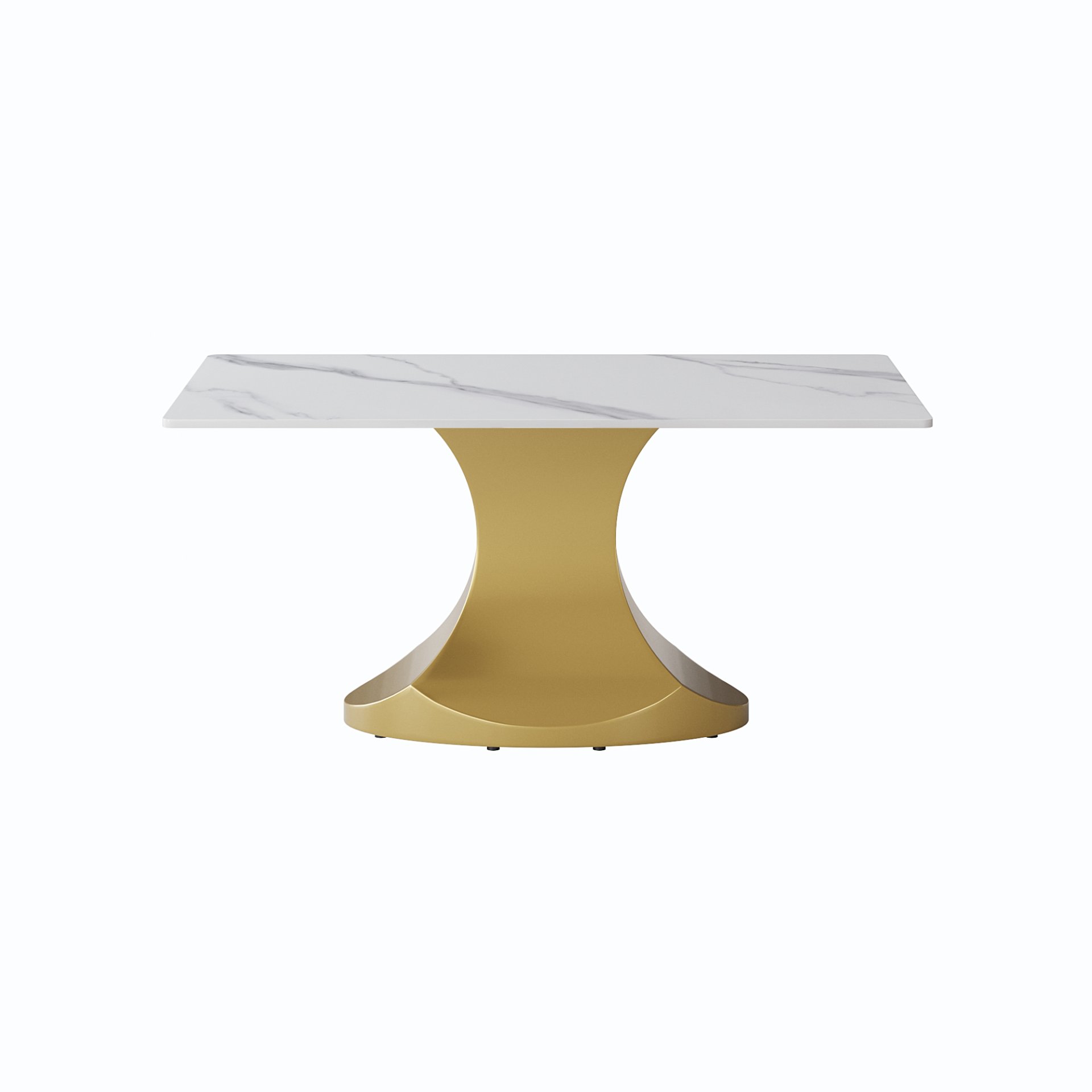 63" Modern Artificial Stone Panel Golden Stainless Steel Curved Legs, Can Accommodate 6-8 People - White / Gold - Image 5