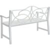 Outdoor Garden Patio Bench With Backrest And Armrest, Slatted Seat For Park, Yard & Porch, Balcony, Accommodates 2 - 3 People - White - Image 5