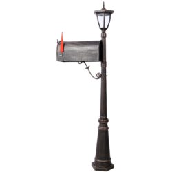 Stratford - Heavy Duty Cast Aluminum Mailbox With Post And Solar Light, Fluted Base, Decorative Modern Mailbox - Brown