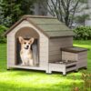 Outdoor Fir Wood Dog House With An Open Roof Ideal For Small To Medium Dogs, With Storage Box, Elevated Feeding Station With 2 Bowls. Weatherproof Asphalt Roof And Treated Wood - Cream - Image 7