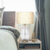 Aurora - Ribbed Lamp Base Clear Table Lamp Large Linen Shade - Beige / Clear / Gold - Image 5
