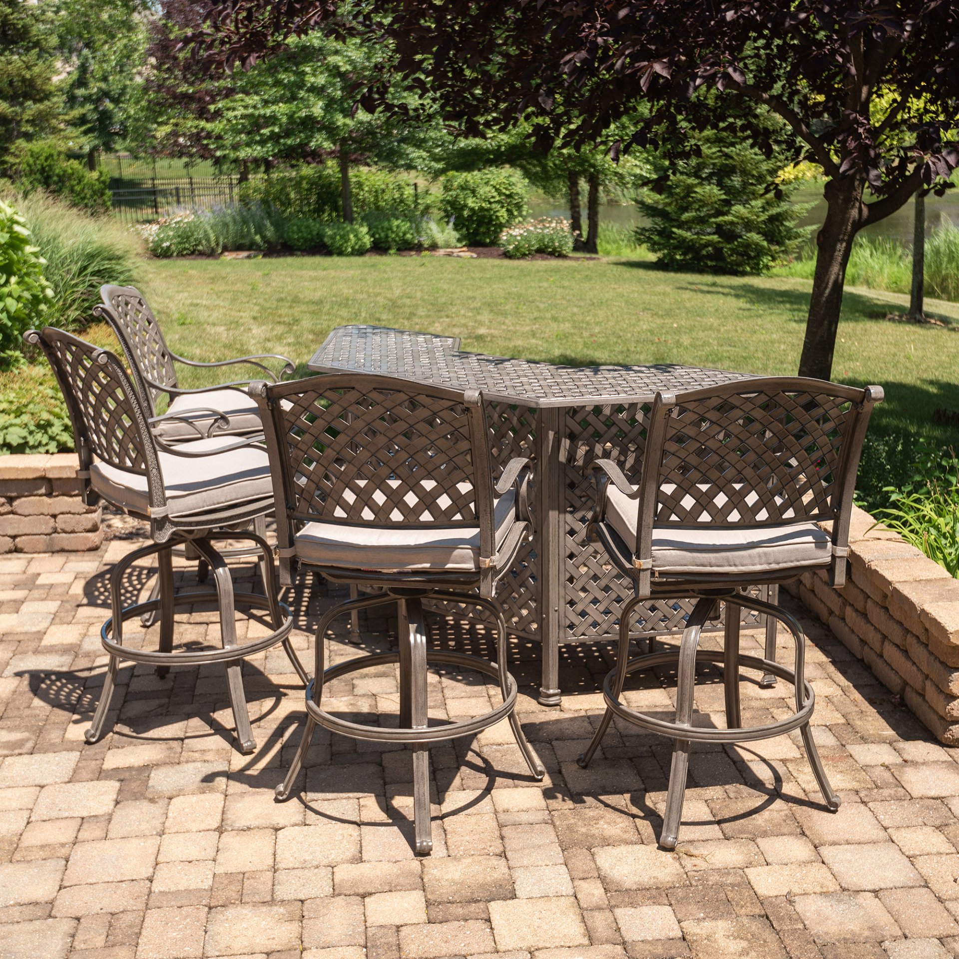 5 Piece Cast Aluminum Bar Set With Cushion - Gray Ash - Image 2